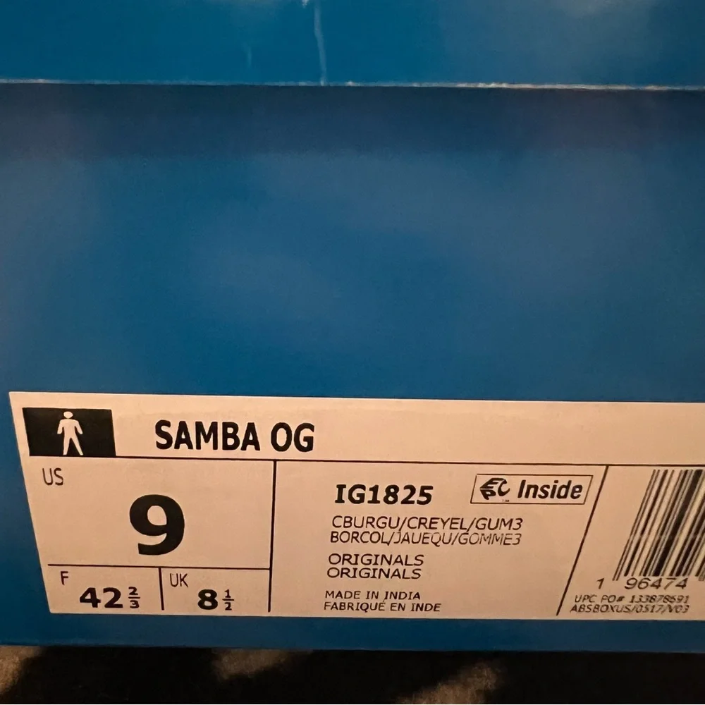 NWT Adidas Samba OG Sneakers Collegiate Burgundy Crew Yellow Men 9/Women 10 - Picture 13 of 14